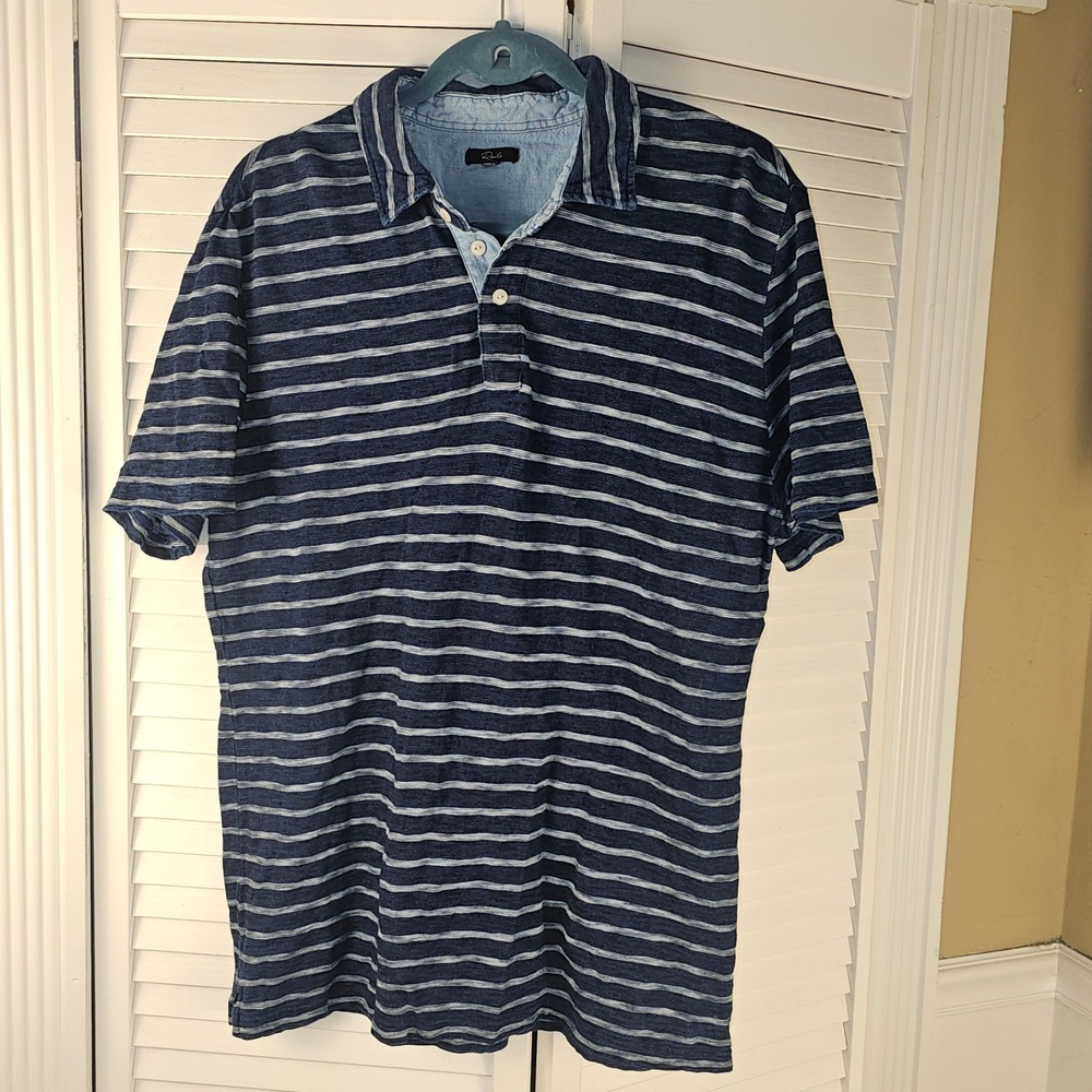 Rails Mens Sebastian Indigo Greige Stripe‎ Short Sleeve Polo Shirt Large